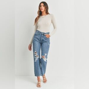 High Rise Blue Distressed Jeans - Just Black Denim
